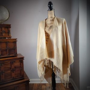 Open-Front Plaid Tassel Wrap